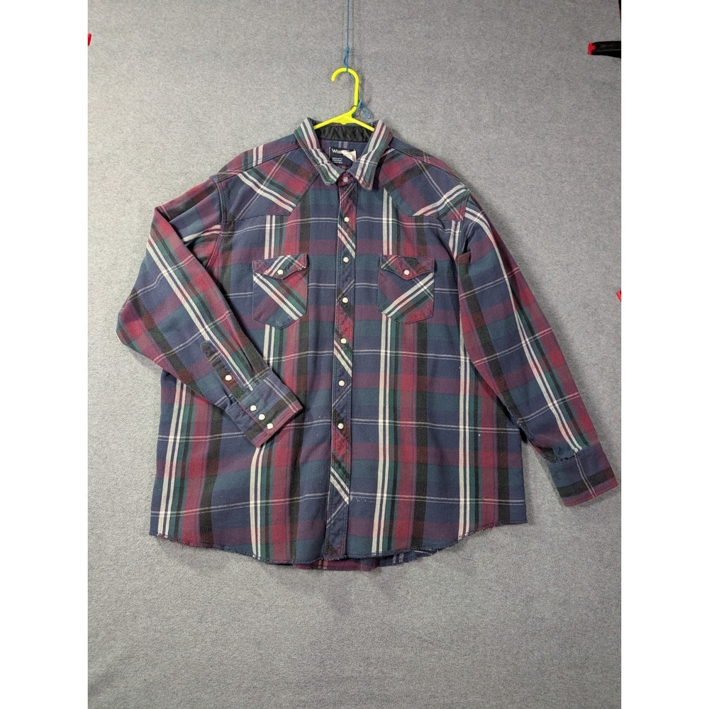 Wrangler VTG Plaid Western Pearl Snap Shirt Mens 2XL 20x36 Lined Collar 90s